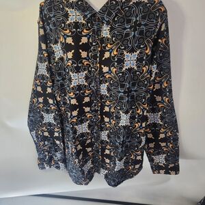 Source Unknown Black and Blue Patterned Dress Shirt